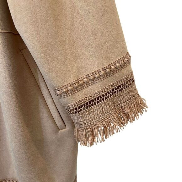 Zara Long Pink Duster Cardigan Jacket 3/4 Sleeves Fringe - Size XS - Picture 9 of 9